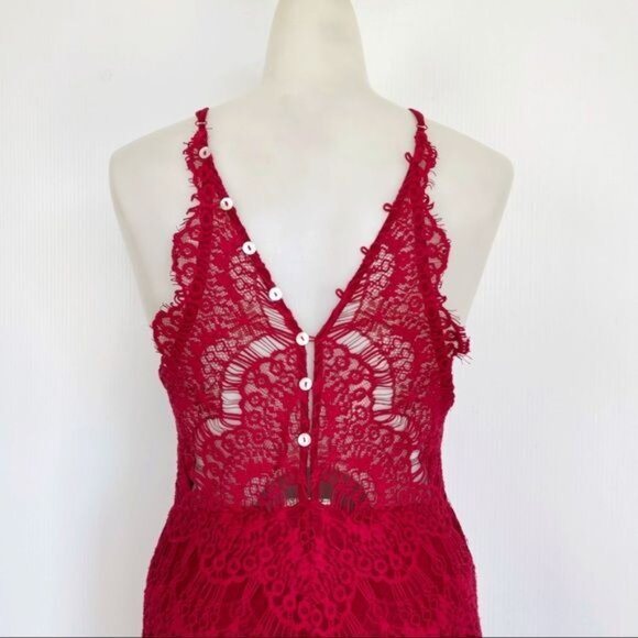 Free People She's Got it Red Slip Lace Dress XS - Picture 8 of 11